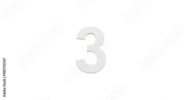 Fototapeta White 3D Number Three Digit Three Isolated on White Background 3D Rendering