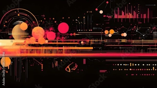 Fototapeta Abstract Digital Art Featuring Geometric Shapes and Data Visualizations