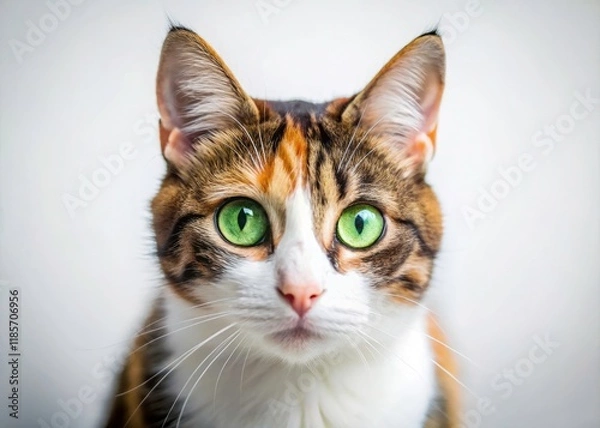 Fototapeta Retro-style pet photography captures a close-up of an endearing calico kitten's face; vintage charm at its cutest.