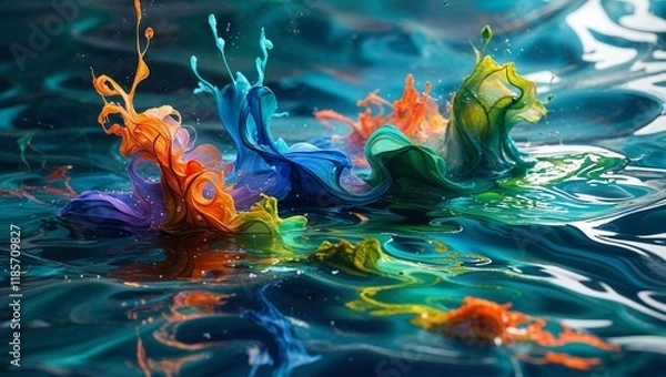 Obraz Vibrant Abstract Ink Paint Art Suspended on a Canvas: A Captivating Display of Fluidity, Bold Colors, and Dynamic Movement, Evoking a Sense of Creative Freedom