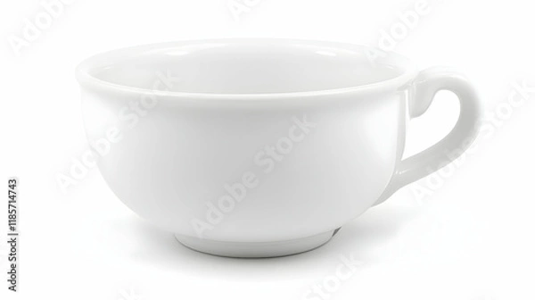 Obraz Empty white porcelain teacup on white background, studio shot, for mockup design