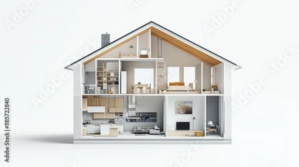 Fototapeta Sliced  house in different directions  on a white background. 3d illustration