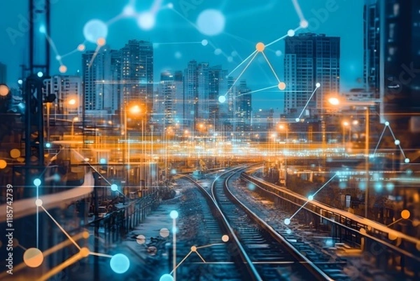 Fototapeta Smart City Rail Network at Night