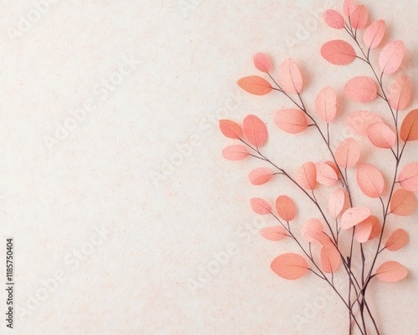 Fototapeta Vibrant Pink Leaves Displayed Elegantly on Pure White Background Creating a Fresh and Modern Aesthetic Atmosphere