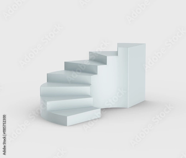 Fototapeta Modern white staircase with sleek curved design, perfect for architectural concepts and creative displays. 3d illustration