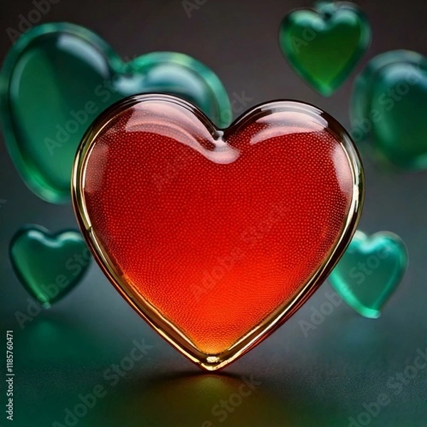 Obraz 3D Red Heart Shaped Glass Object 