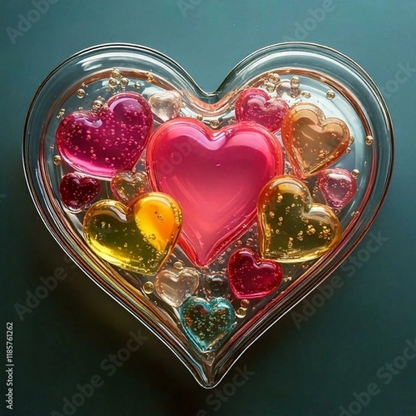 Fototapeta Heart-Shaped Glass Ornament Filled with Vibrant Mini Hearts - Perfect for Decoration