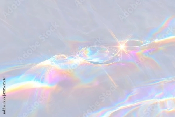 Fototapeta Organic Water Reflections with Holographic Flare and Rainbow Effect on White Wall