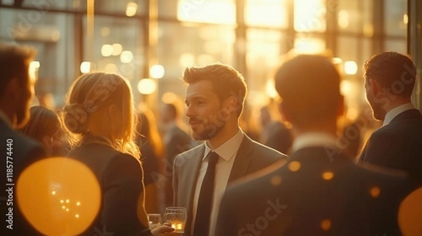 Fototapeta Business networking event with drinks and conversation.