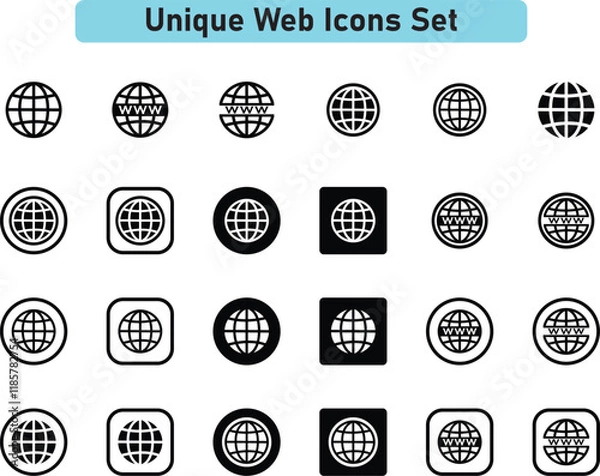 Obraz Web icon set, www earth globe icons . website icon, square button, Globe Icons, Editable Stroke set