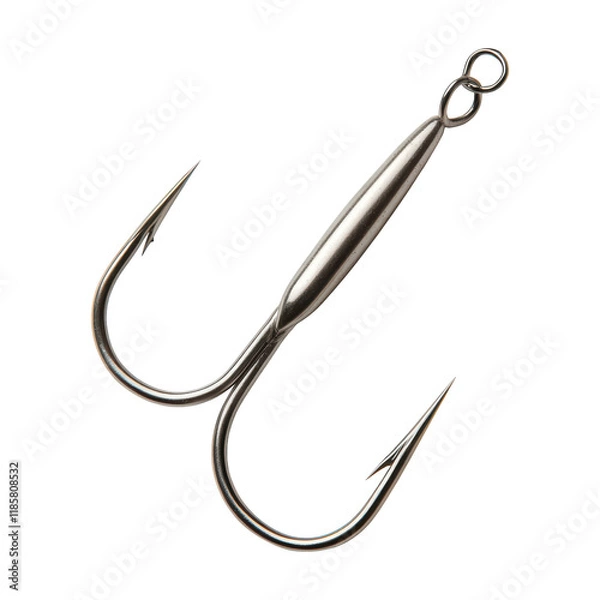 Fototapeta close-up of sharp double fish hook with smooth metallic finish
