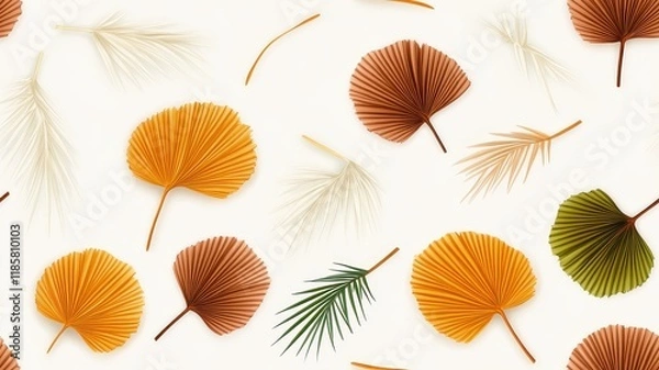 Fototapeta Fan Palm Tropical Leaves Against a Soft Light Background for a Fresh and Lush Aesthetic