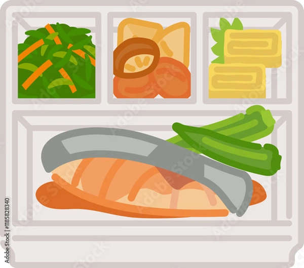 Obraz シンプルでかわいいお弁当アイコン：魚料理の弁当