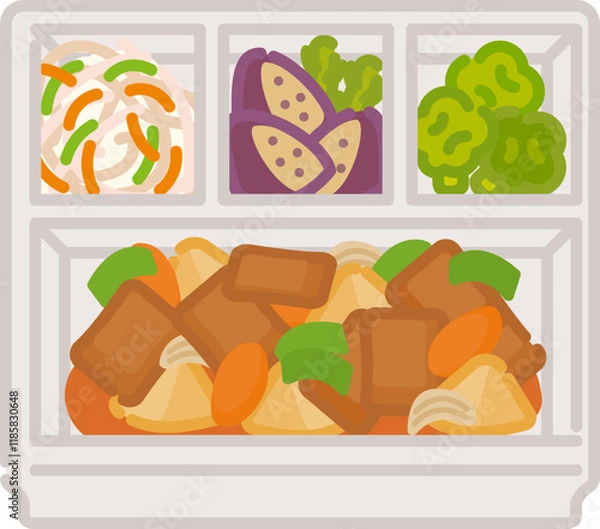 Obraz シンプルでかわいいお弁当アイコン：酢豚弁当