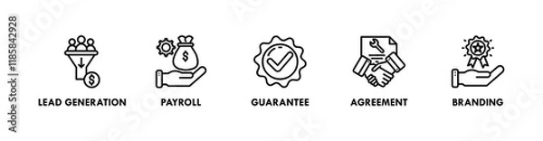 Fototapeta Marketing mix banner web icon vector illustration concept with icon of lead generation, payroll, guarantee, agreement, and branding