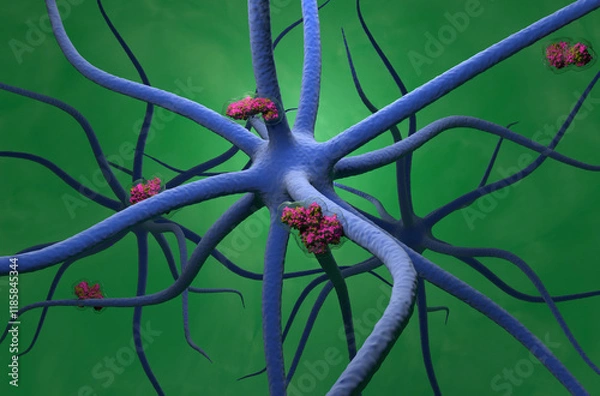 Fototapeta Botulinum toxin escape and travel into the central nervous system - 3d illustration isometric view