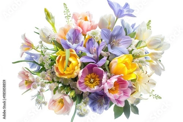 Fototapeta High Quality Image of Bouquet of Spring Flowers Isolated on White