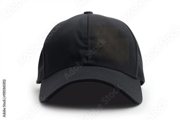 Obraz Premium Quality Image of Black Baseball Cap Front View on White Background