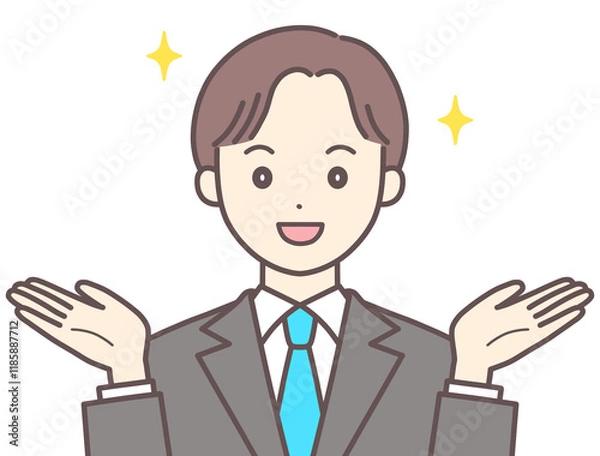 Fototapeta 笑顔で両手を広げるスーツの男性（肌の色あり）