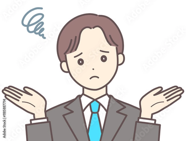 Fototapeta 両手を広げて困った表情のスーツの男性（肌の色あり）