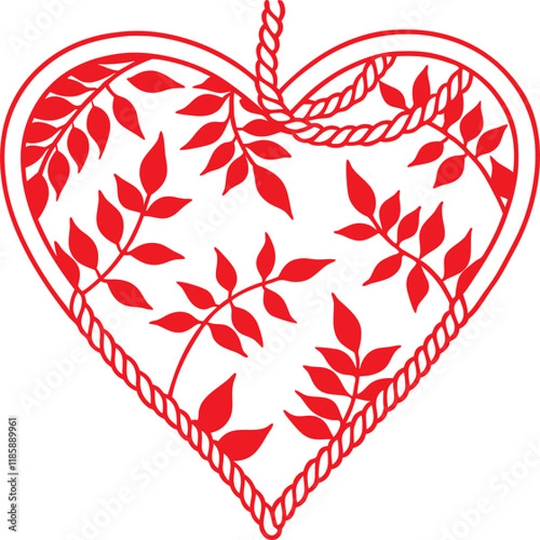 Fototapeta Red heart, design element for Valentine's Day, vector illustration of heart shape, transparent background.