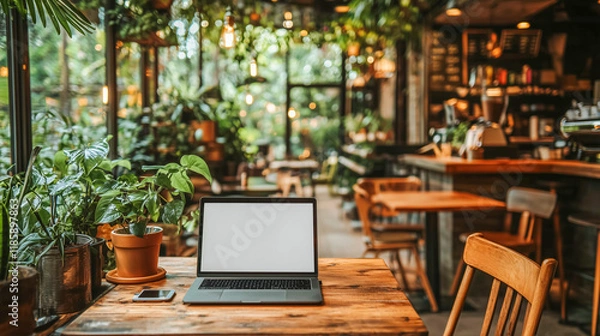 Fototapeta Aesthetic café workspace