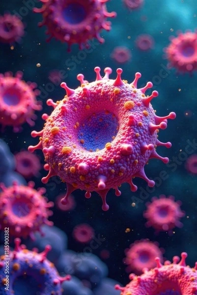 Fototapeta Bacteria colonies display intricate patterns and vibrant colors under microscopic view, microorganisms, scientific imaging