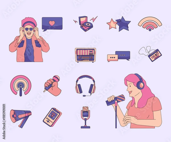 Obraz Podcast Hand Drawn Elements Pack