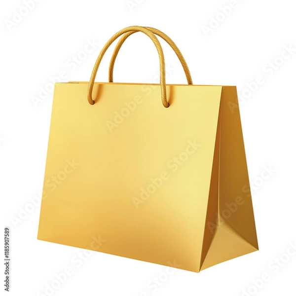 Fototapeta blank yellow golden shopping bag isolated on transparent white background, clipping path