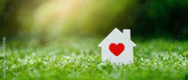 Fototapeta Love heart representing staying at home for a healthy community in a green environment, perfect for health awareness. Generative AI