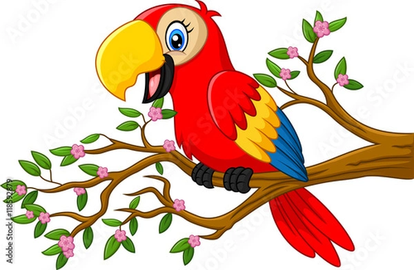 Fototapeta Cute parrot on the branch 