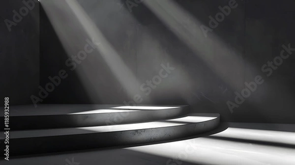 Fototapeta Dark Room Circular Steps Light Beams