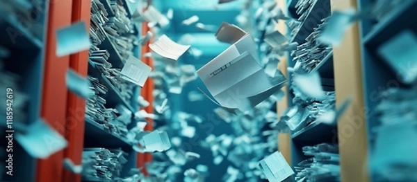 Fototapeta Paper Storm: A Whirlwind of Documents in an Archive
