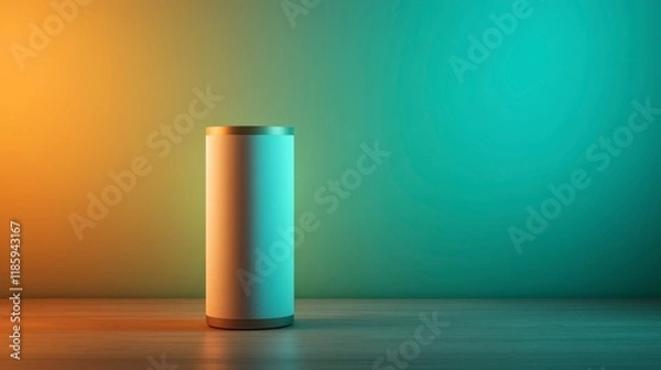 Fototapeta Modern Smart Speaker on Wooden Table with Colorful Background