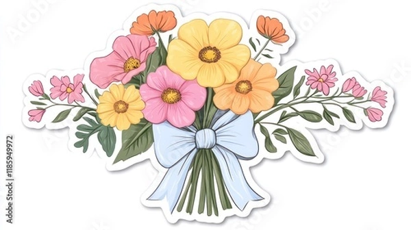Fototapeta Pastel flower bouquet sticker, isolated, design element