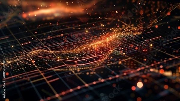 Obraz A scatter plot showing financial data points with a clear trend line, isolated on a digital interface with gridlines.