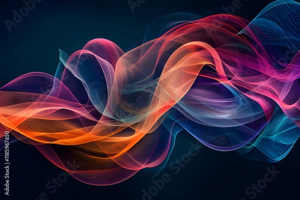 Fototapeta Digital abstract art: flowing, translucent waves in pink, blue, orange