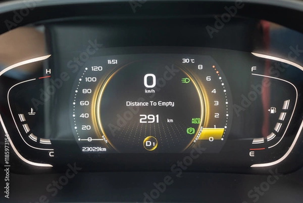 Fototapeta Closeup digital dashboard of mileage car
