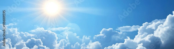 Fototapeta panoramic view above the sky with sun shining from above the clouds in the sky as a motivation concept