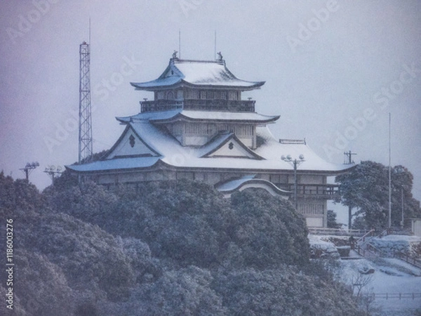 Fototapeta 小牧山城の雪景色