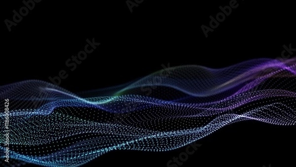 Obraz Futuristic wave with many dots. Abstract motion background of colored dots. Technology or science. 3d rendering