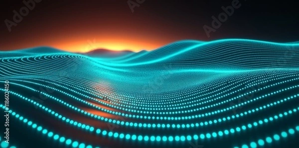 Fototapeta Through this 4K cinematic animation, abstract green energy pulses are depicted with glowing neon lines and nighttime imagery