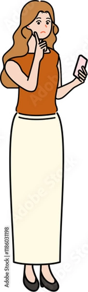 Obraz スマホを見る会社員の女性のイラスト