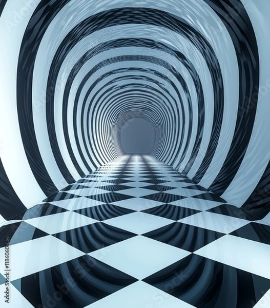 Fototapeta A fantastic futuristic space background in minimalist art style. Print of abstract motion graphics with monochrome spiral stripes