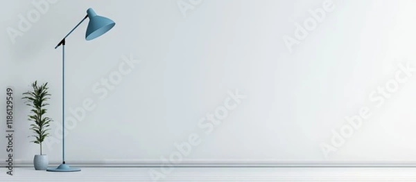 Obraz Blue floor lamp set against a white background. with copy space image. Place for adding text or design