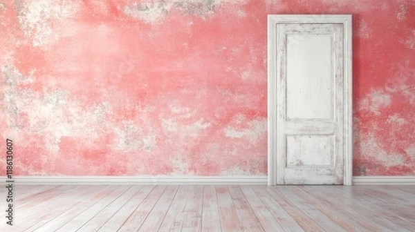 Fototapeta Bright and spacious area features a soft pink wall and a finished hardwood floor, creating a cozy and calming environment for various activities