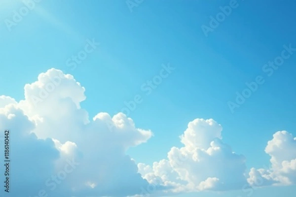 Obraz Soft blue sky with white fluffy clouds scattered, clouds, soft focus