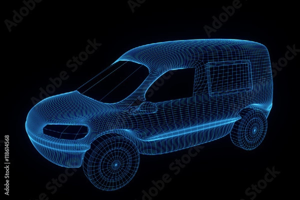 Fototapeta Transport Car in Hologram Wireframe Style. Nice 3D Rendering
