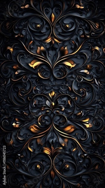 Obraz Ornate black and gold decorative floral pattern, symmetrical design, intricate details, elegant textured background, luxurious artistic style