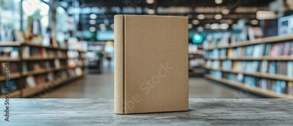 Fototapeta Blank Book on Display in Bookstore Aisle for Retail Promotion
